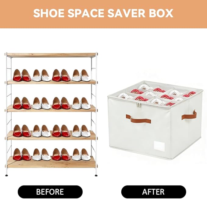 Shoe Organzier for Cloest - Fits up to 16 Pairs Shoe Storage Box,Adjustable shoe Bin with Pop-Up dividers, Space Saver shoes Box organizer with Clear Dust Cover,Foldable shoe Cubby Storage Containers