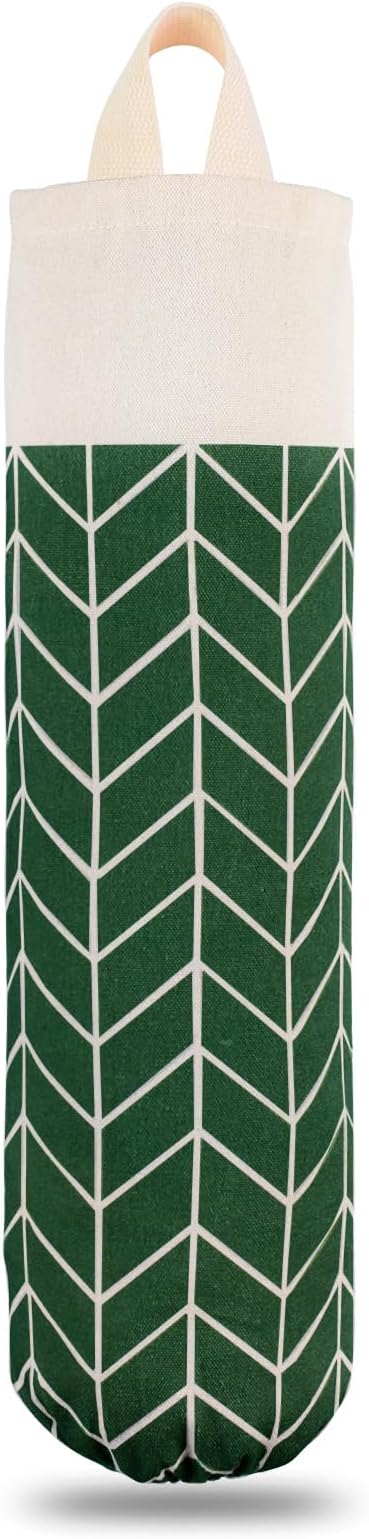 Canvas Grocery Bag Holder Dispenser, Wall Mount Shopping Trash Bag Storage Organizer for Home Kitchen (Fresh Green)