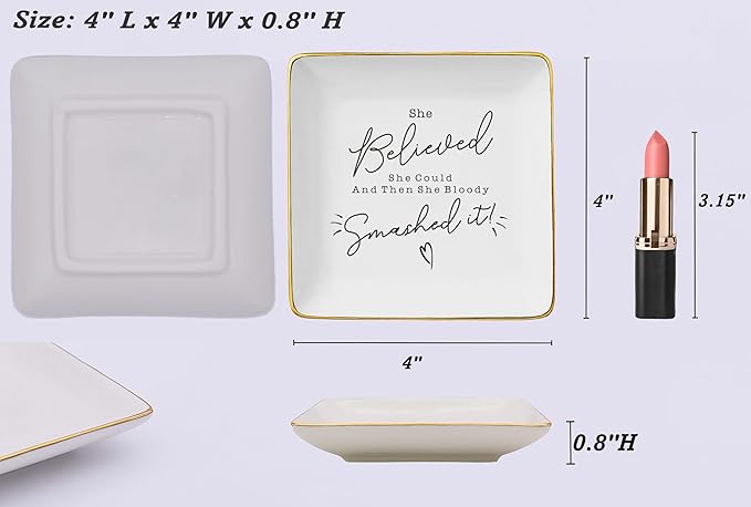 Inspirational Quotes Gift-Christmas Gift-Congratulation Affirmation Reminder Present-Positive Motivational Encouragement Present,She Believed She Could-Jewelry Tray Trinket Holder Ring Dish