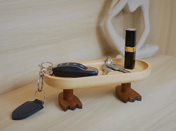 Wood Key Tray for Entryway Table, Key Bowl, Jewelry Tray, Valet Tray with 2 Cute Duck Feet, for Rings, Wallet, Watch, Remote, Coin, Bracelets