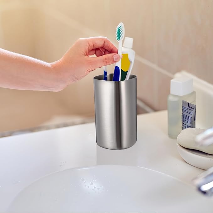 Stainless Steel Water Cup 1Pc Brushed Nickel Bathroom Drinking Tumbler Mouthwash Holder for Home & Kitchen