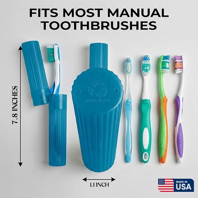 Toothbrush Holder - Blue, Made in USA, with Ventilation Holes, for Toothbrush Covers, Toothbrush Holder, Toothbrush Soft, Durable Design, Hygienic Bathroom Accessory