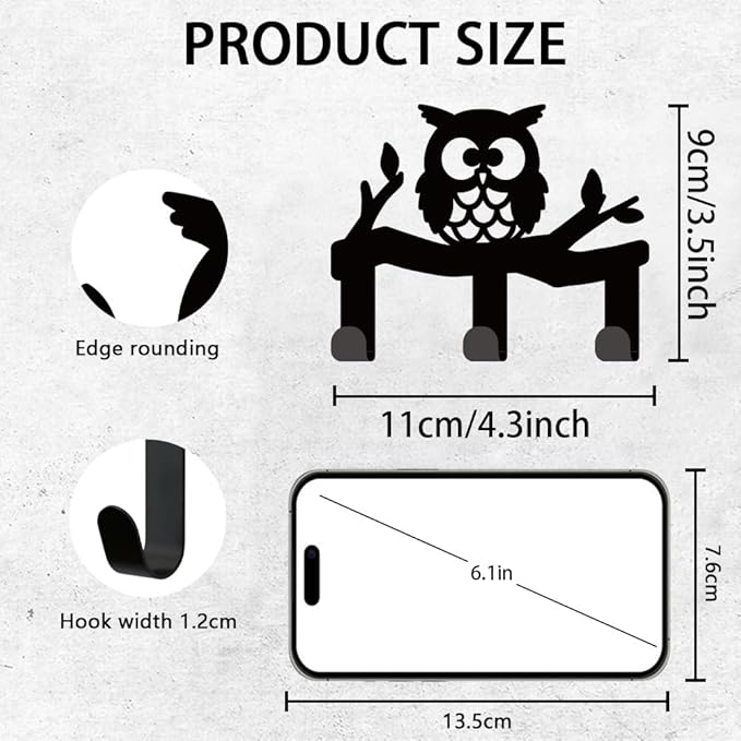 Owl Branch Metal Key Holder for Wall Mini Key Hook Organizer Rack Key Hangers Wall Decorative with 3 Hooks for Entryway Front Door Hallway Kitchen Office Bag Clothes Key Hanging