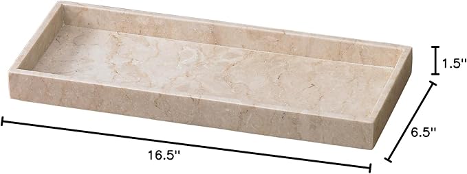 Creative Home Natural Java Marble Tray Handcrafted Stone Organizer for Bathroom Vanity Office Entryway Not Plastic Elegant Catchall for Skincare Jewelry Stationery, 6.5 x 16.5 x 1.5 H Inch