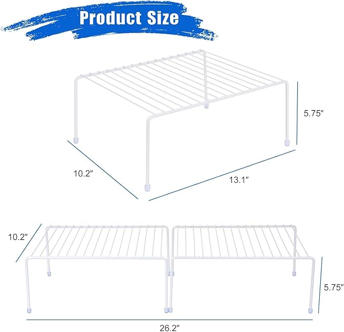 Medium (13.1 x 10.2 Inch) Cabinet Storage Shelf Rack, Shelvesï¼Kitchen Counter and Cabinet Shelf, Storage Rack Organizer for Kitchen, Fridge, Cabinet, Bathroom Cupboard& Pantry (6, White)