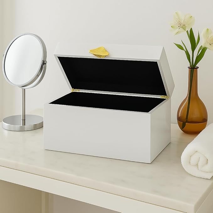 Vintiquewise Set of 2 Decorative Wooden Storage Boxes with Gold Accent – Boxes for Keys, Jewelry, Makeup, Accessories, Crafts, Gadgets, Home Office, Living Room, Bedroom & Entryway Décor, White