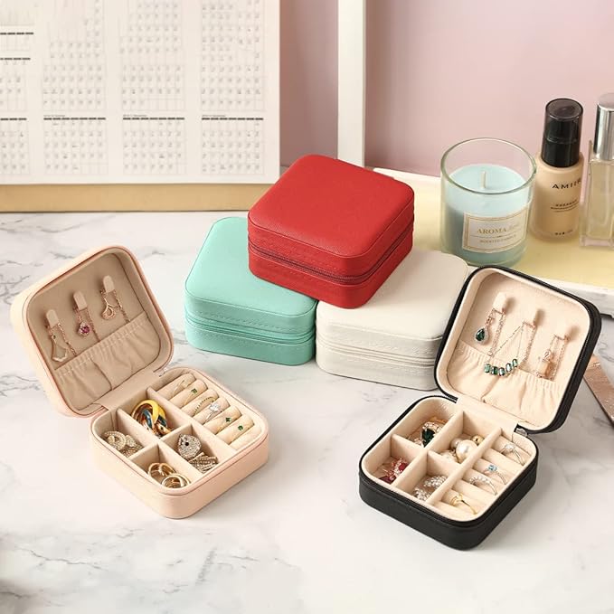 Travel Jewelry Case, Mini Portable Jewelry Travel Boxes, Small Jewelry Organizer for Rings, Earrings, Pendants, Watches, Necklaces, Lipsticks Organizer Storage Holder(Cyan Blue-6packs)