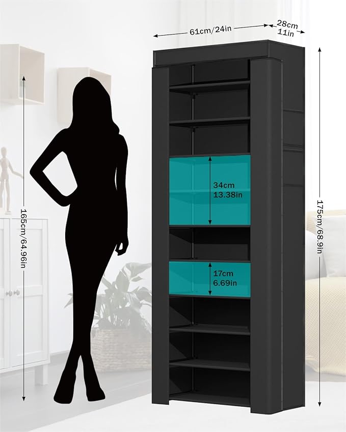 Shoe Rack with Cover, Tall Shoe Rack with Magnetic Closure Cover, 10 Tier Shoe Organizer Storage for 34-37 Pairs Shoes and Boots Large Capacity Shoe Cabinet for Closet, Entryway, Dorm, Garage