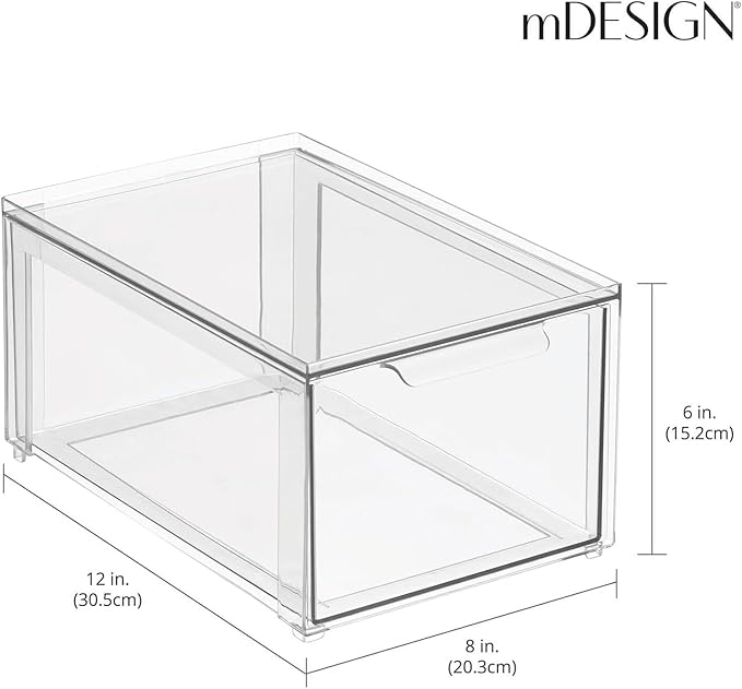 mDesign Kitchen Storage Drawer Box – Plastic Storage Box with Pull-Out Drawer – Pantry, Fridge and Cupboard Storage for Food and Snacks – Pack of 2 – Clear