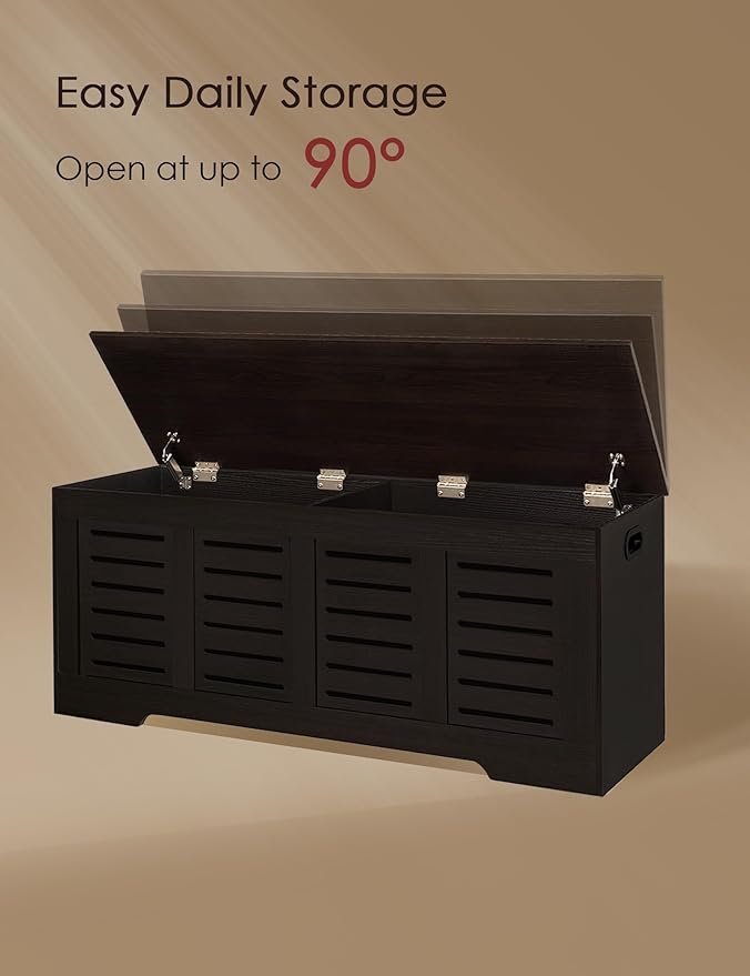 DINZI LVJ Storage Chest, 47.3â Wooden Toy Box with 2 Safety Hinges, Retro Entryway Shoe Storage Bench with Flip-Top, Sturdy Large Storage Trunk for Living Room, Bedroom, Easy Assembly, Espresso