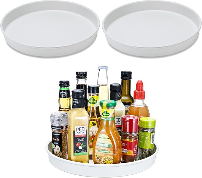 Amolliar Lazy Susan Turntable Organizer, Tray for Household Purpose, Rotating Metal Spice Spinner Rack for Cabinet, Kitchen, Fridge, Pantry Organization Storage, Under Sink Organizer, White 10" 3 Pack