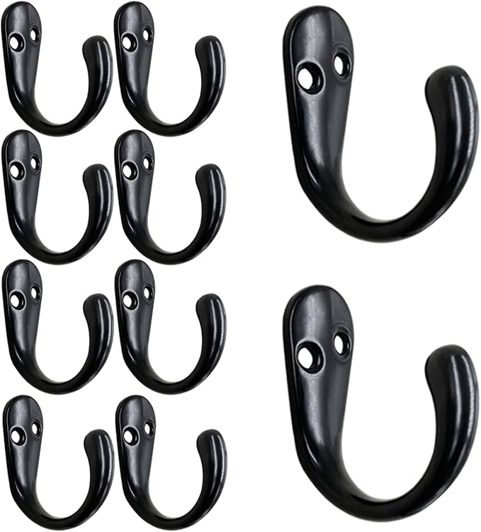 Gutapo 20pcs Black Single Prong Robe Hook, Zinc Alloy Coat Hooks Wall Mounted for Hanging Towel Hooks with 44 Screws for Coats Bag Scarf Key Hat Cup