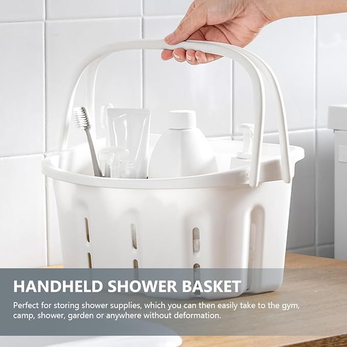 Portable Toiletries Holder and Handheld Bath Basket, White Pp Shower Caddy with Handle for Bathroom Storage and Cosmetics Organization, Household Portable Bathroom Organizer