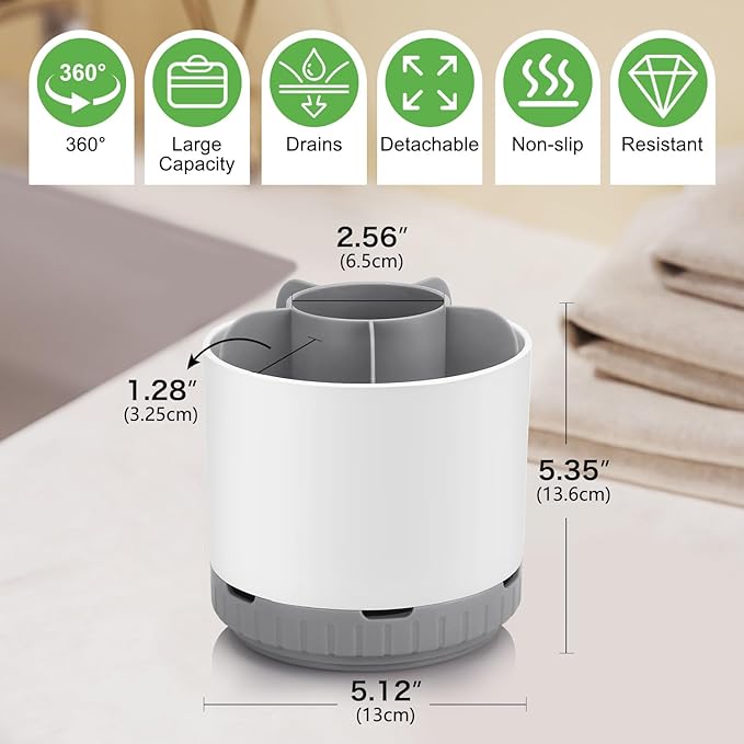 Toothbrush Holders for Bathrooms - White Rotating Kids Electric Toothbrush and Toothpaste Holder, Detachable 6 Slots Tooth Brush Organizer Bathroom Countertop Storage