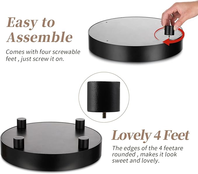 Hanobe Round Bathroom Decorative Tray: Large Vanity Decor Perfume Jewelry Trays for Bedroom Dresser - 12â Black Circle Pedestal Stand for Restroom Display