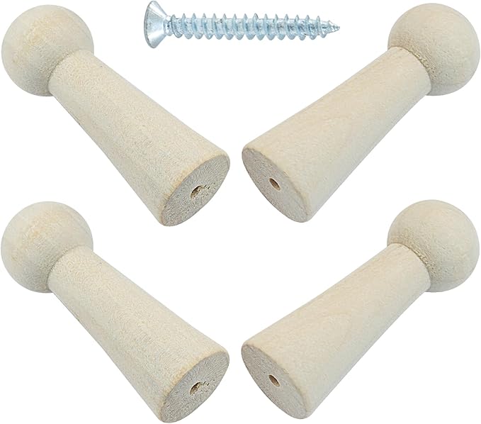 10Pcs Wooden Screw Hooks, Solid Wooden Wall Hooks Screw-On Coat Hooks, DIY Wood Coat Hooks for Hanging Jacket/Towel/Mug/Clothes Crafts(Style-2,Unpainted)