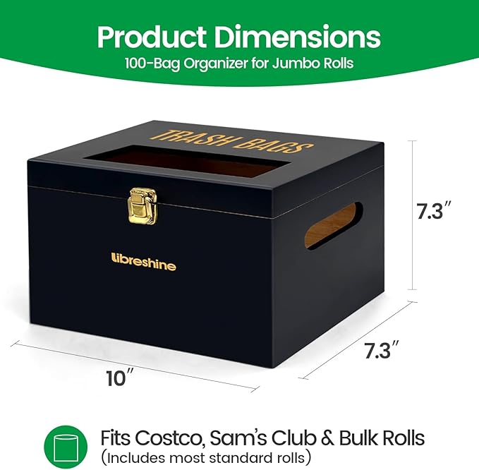 Extra Large Black Bamboo Trash Bag Organizer Roll Holder, Fits Costco & Sam's Club Jumbo Rolls, Under-Sink, Cabinet & Wall Mount Dispenser, Garbage Bag Storage for Kitchen, Pantry, Garage