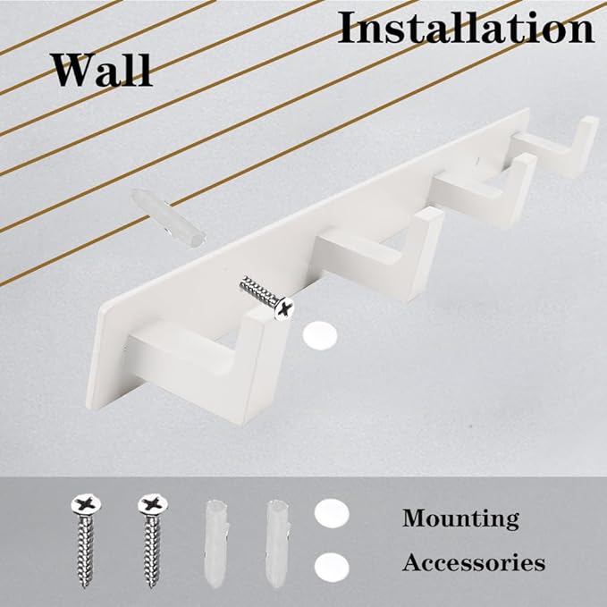 Coat Rack, Heavy Duty Stainless Steel 4 Tri Coat Hook Hanger, Wall Mounted Storage Wall Hooks, Rustic Clothes Hook/Key Hook Rail for Bathroom Kitchen Entryway(4 Hook White)