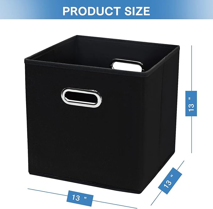 STOREONE 13 Inch Cube Organizer Bins ,Black Fabric Storage Bins，Foldable Storage Bins Basket with Dual Handles Fabric Organizer Bins and Storage Box，Set of 6,Black