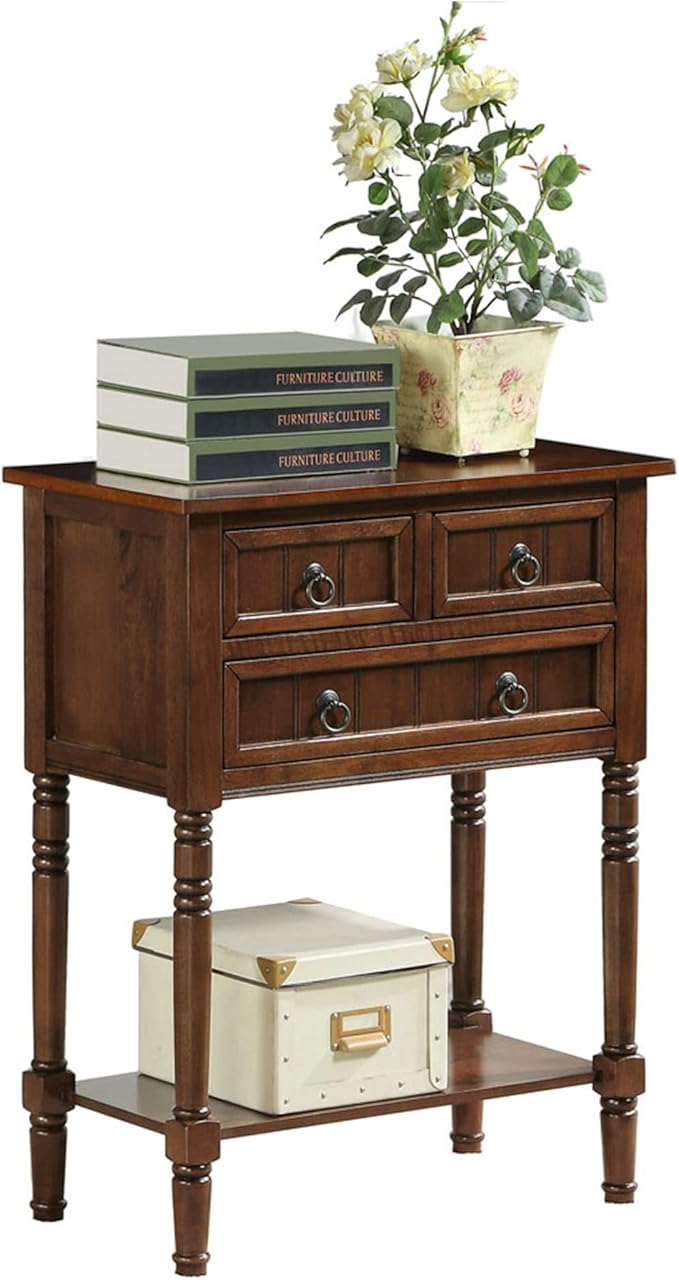 Convenience Concepts Kendra Entryway Hall Table 23.75" - 3 Storage Drawers, Traditional Console with Shelf for Decor, Office & Hallway Organizer, No Tools Assembly, Solid Wood Legs, Espresso