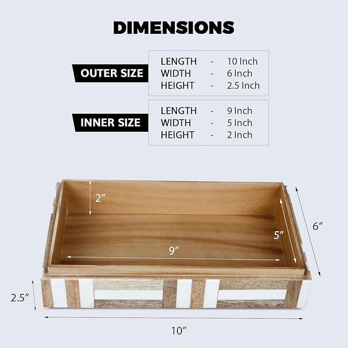Handicrafts Home White Decorative Box with LidâMarquet Resin Inlay & Wood Decorative Boxes for Home Decor, Decor, Storage Box for Jewellery & Keys White Brown Neutral Decorative Storage Box-10x4.5x2.5