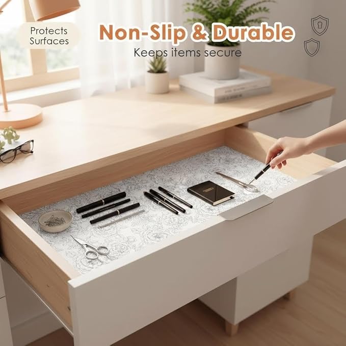 Coavas Extra Grip Thickened Shelf and Drawer Liner - Non-Adhesive Non-Slip Waterproof Mats for Kitchen Cabinets, Drawers, Shelves, Dresser & Cupboard, Easy Cut DIY (White, 12IN X 30 FT)