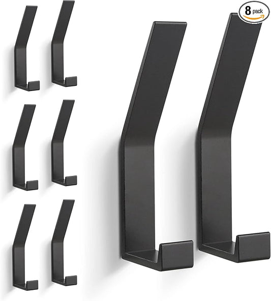Coat Hooks Wall Mounted, 8 Packs Wall Hooks for Hanging Clothes, Coat, Towel, Rope, Keys, Hats, Purse, Screws Invisible Hooks for Kitchen, Bathroom, Door, Cabinet, Hallways, Bedrooms (Black, 8Packs)