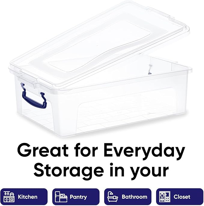 Superio Storage Bins with Lids, Clear Plastic Containers for Organizing, Stackable Totes, BPA Free, Odor Free, Organizer Boxes for Home, and Dorm (4 Pack, 22.7 Qt)