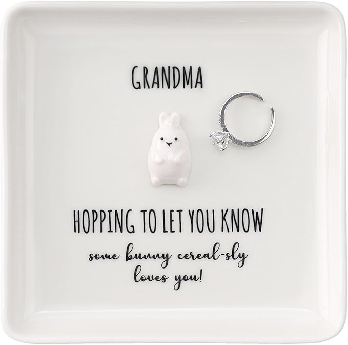 HOME SMILE Christmas Gifts for Grandma Grandmother,Bunny Ring Dish Jewelry Tray-Mothers Day Thanksgiving Day Birthday Gifts for MIMI Nana Gigi