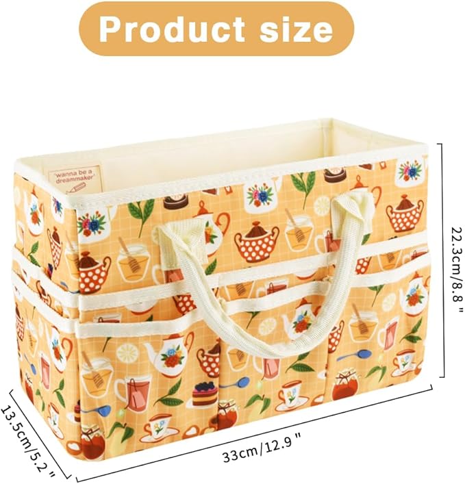 E-WEICHEN Craft Organizer Tote Bag Art Storage Caddy with Multiple Pockets Containers for Art,Craft,and Office Supplies Storage.Yellow Teapot