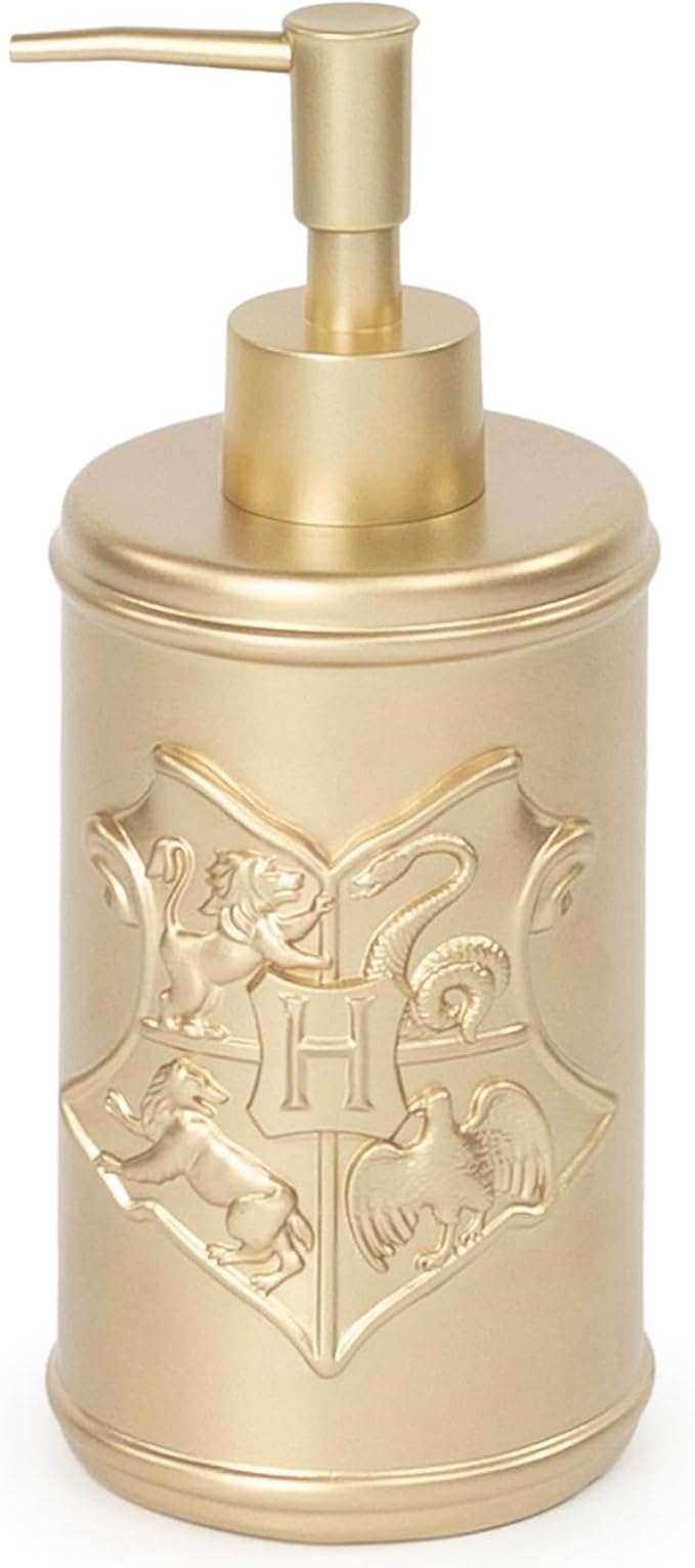 Jay Franco Harry Potter Soap Dispenser - Gold Hogwarts Crest Resin Lotion Pump - Bathroom Décor