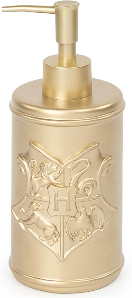 Jay Franco Harry Potter Soap Dispenser - Gold Hogwarts Crest Resin Lotion Pump - Bathroom Décor