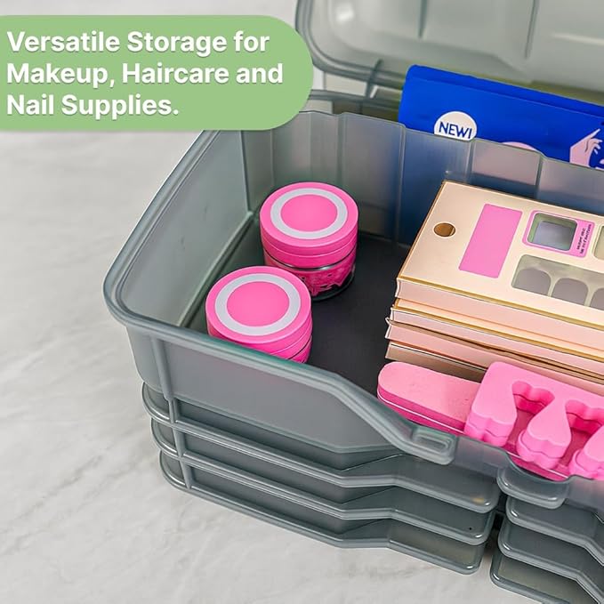 Best Kept | Portable Cosmetic Organizer with Compartments | Makeup Organizer Box For Vanity | Skin Care | Jewelry | Cosmetic Train Case | Hair & Grooming Storage Case | Dark Grey