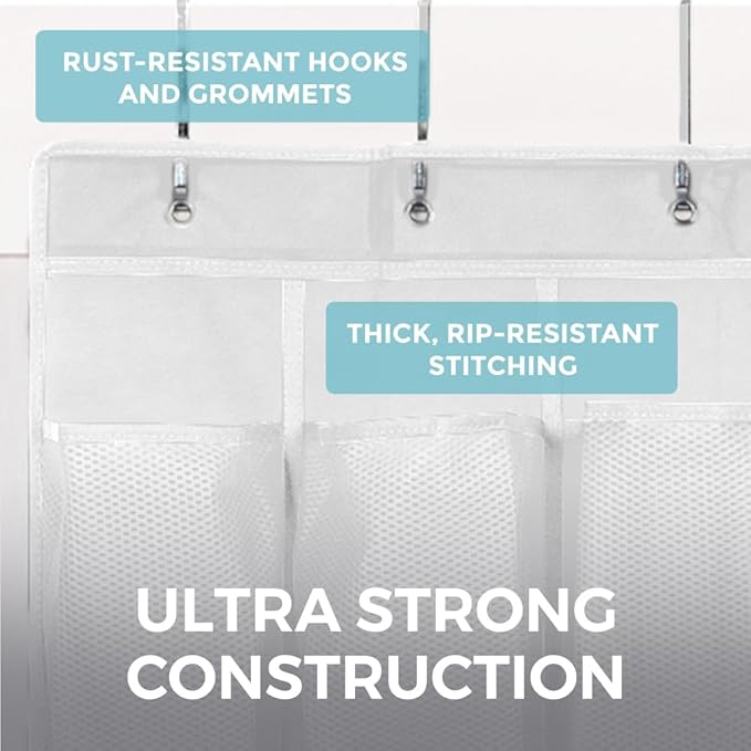 HOME GENIE Over the Door Hanging Shoe Organizer, 2 Pack, 24 Breathable Mesh Pockets, Closet Rack Storage Holder Stay in Place Hooks Hang on Closets, Hanger Holds Up to 40 lbs, Shoes, Accessories White