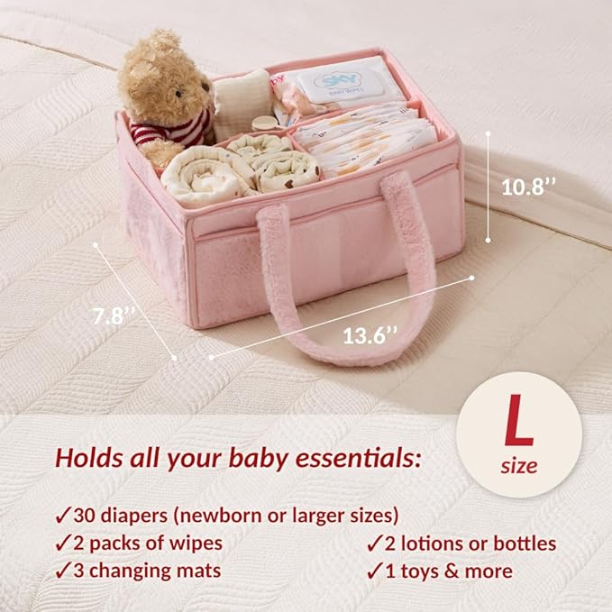 luxury little Diaper Caddy Organizer for Changing Table, Baby Diaper Basket, Portable Storage Basket, Wipes, Car Organizer, Nursery, Baby caddy (Light Pink)