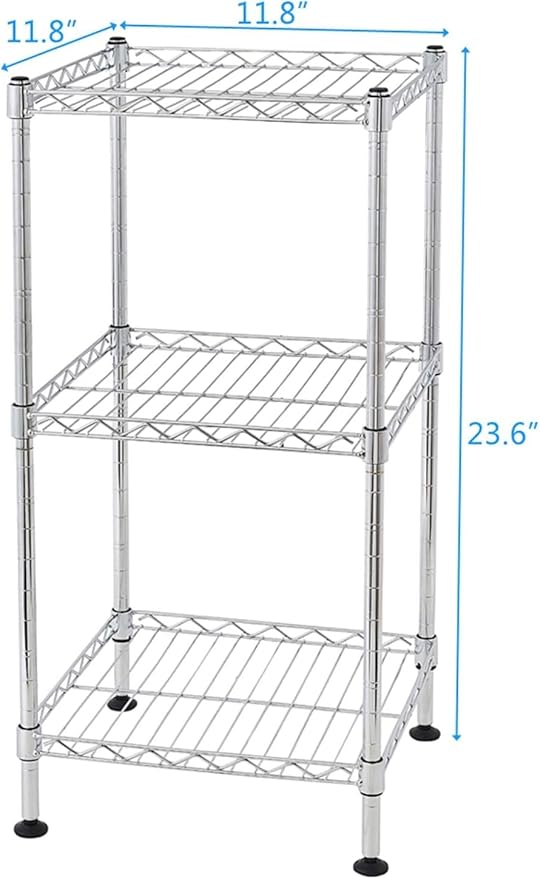 FOXHOLE 3-Tier Wire Shelving Rack Metal Storage Shelf Unit for Laundry Bathroom Kitchen Pantry Closet, Silver 11.81" W x 11.81" D x 23.62" H