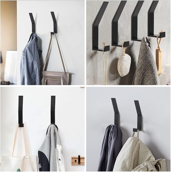 Coat Hooks Wall Mounted, 8 Packs Wall Hooks for Hanging Clothes, Coat, Towel, Rope, Keys, Hats, Purse, Screws Invisible Hooks for Kitchen, Bathroom, Door, Cabinet, Hallways, Bedrooms (Black, 8Packs)