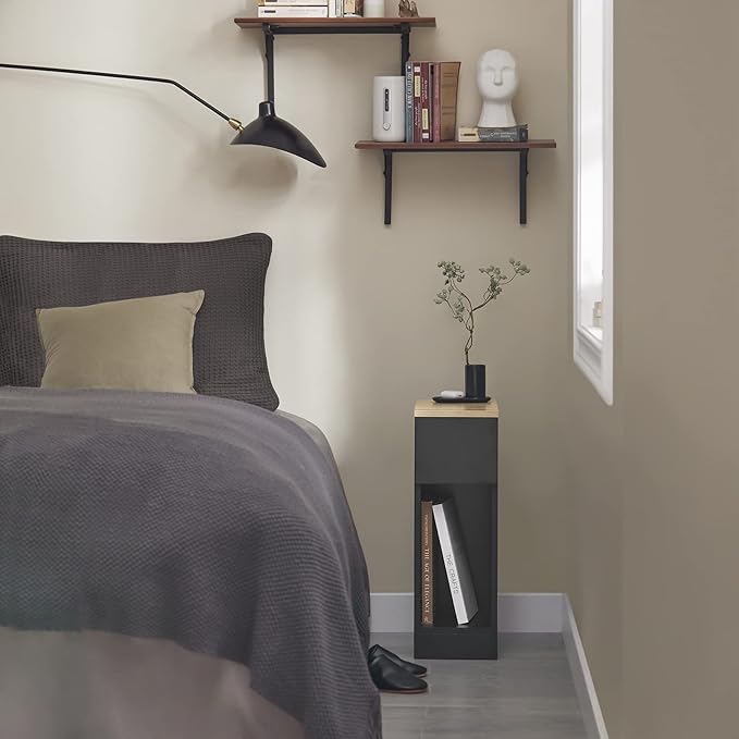 SoBuy Narrow NightStand â Slim Bedside Table with Drawer & Shelf, Small Black End Table for Bedroom, Couch, Entryway, Compact Skinny Night Stand for Small Spaces, FBT111-SCH