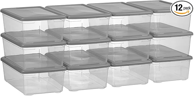 novelinks 6 Quart Clear Plastic Storage Bins with Lids Stackable Box Craft Storage Organizing Container,12 Pack (Gray)