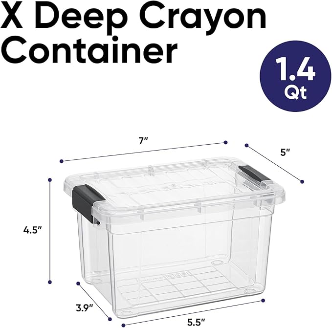 Superio Mini Storage Container Plastic Crayon Box Art Supplies and Sewing Case Stackable Clear Small Organizer for Beads, Stationery, Chalk, and Food, 1.4 Quart, 6 Pack