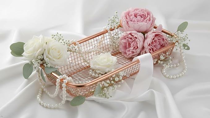 2Pack Stainless Steel Tumbler Cup Lid Organizer Inside Cabinet, Mason Jar Lid H, Rectangular Basket for Storage of Silverware, Chopsticks, straws and Utensils, Rosegold