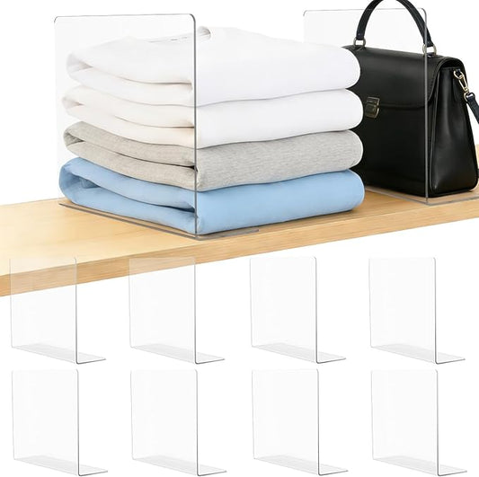 Shelf Dividers for Closet Organization: 12" Tall x 10" Deep Acrylic Closet Shelf Dividers for Clothes Sweater Purse - Clear Organizers and Storage Separators for Home Space Saver Enthusiasts