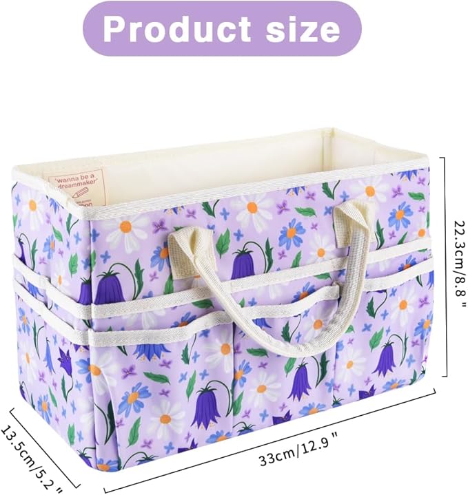 E-WEICHEN Craft Organizer Tote Bag Art Storage Caddy with Multiple Pockets Containers for Art,Craft,and Office Supplies Storage.Purple Campanula