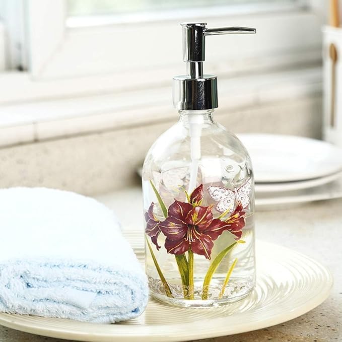 17oz Glass Soap and Lotion Dispenser Bottle with Rust Proof Plastic Pump Refillable Liquid Pump Bottle Great for Kitchen, Bath, Bathroom Accessories, Countertop, Set of 2