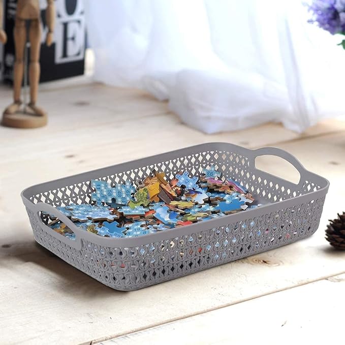 6 Packs Office Paper Tray, A4 Shallow Storage Basket Trays, Grey