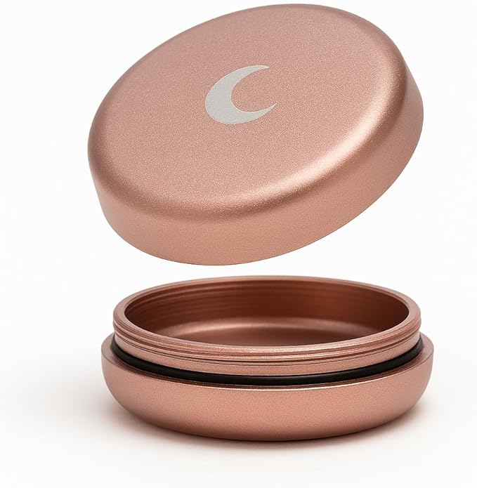 Brando Moon Small Metal Pill Container - 2.1 x 0.9” Pocket Size Portable Pill Box Case – Sturdy Storage Organizer for Coffee, Pills and other Small Components while Traveling