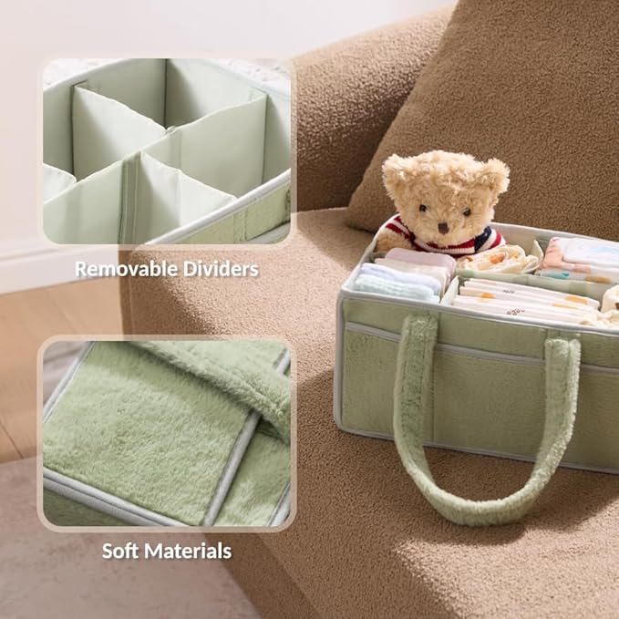 luxury little Soft Baby Diaper Caddy Organizer, Nursery Storage Basket with Removable Divider, Portable Baby Diapers Basket, Gifts for New Parent, Baby Shower, Newborn Must-Have Essentials, Pink