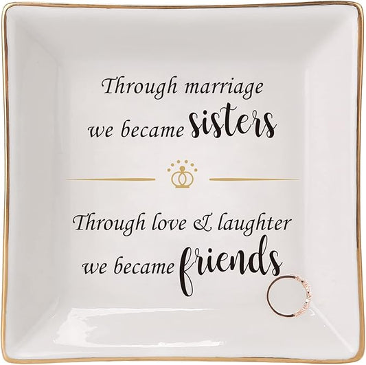 HOME SMILE Ceramic Ring Dish Decorative Tray Gifts For Sister In Law, Birthday, Christmas, Wedding Gifts