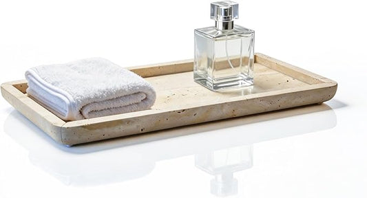 Natural Marble Travertine Vanity Tray, 12 x 6 inch Home Decor Tray for Home,Bathroom, Kitchen, Dresser, Coffee Table, Sink Storage Holder Organizer,Beige Travertine(NS015)