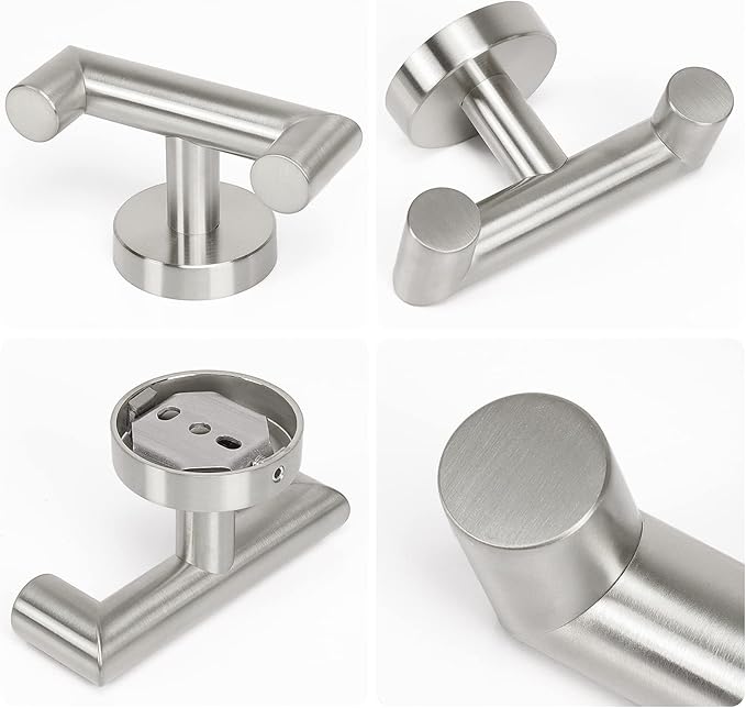 NearMoon Bathroom Double Towel Hook- SUS304 Stainless Steel Robe Towel Holder, Heavy Duty Double Coat Hook for Bathroom Livingroom Kitchen Wall Mounted (Brushed Nickel-U, 2 Pack)